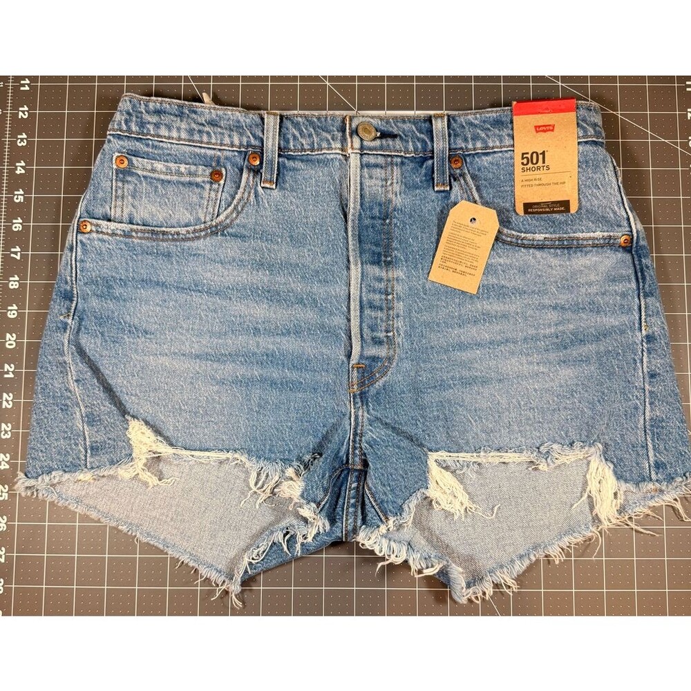 Levi's 501 Women's Shorts 32 High Rise Distressed Cutoff Denim Blue NWT